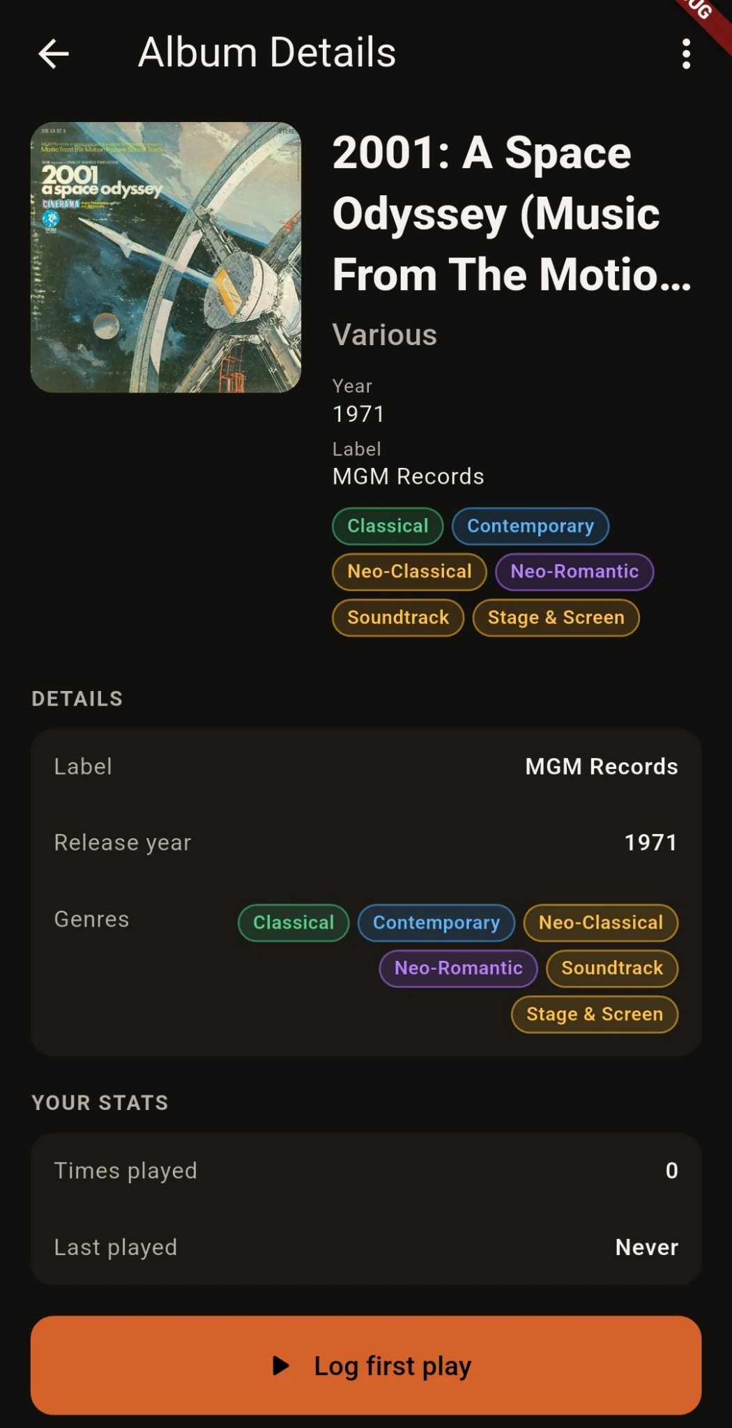 Groovefolio album details screen