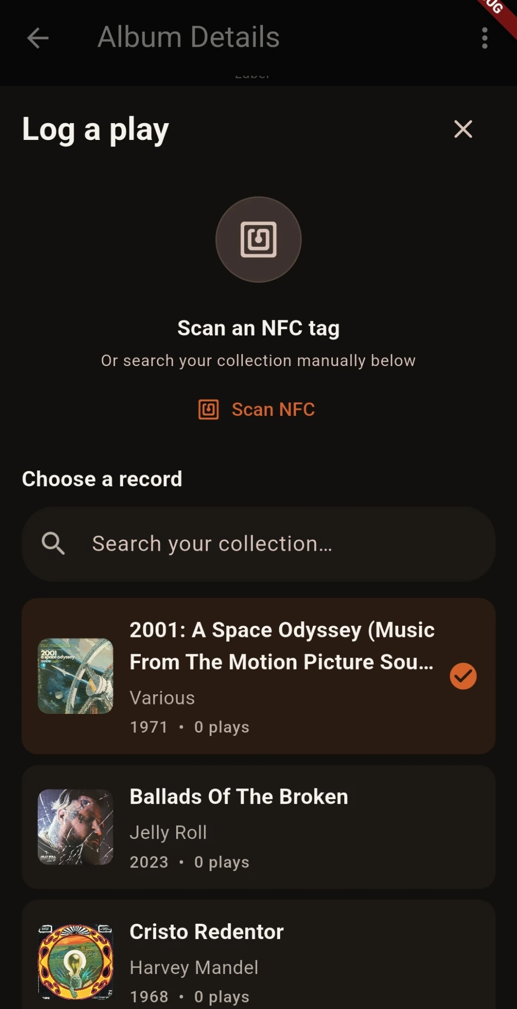 Groovefolio log a play screen